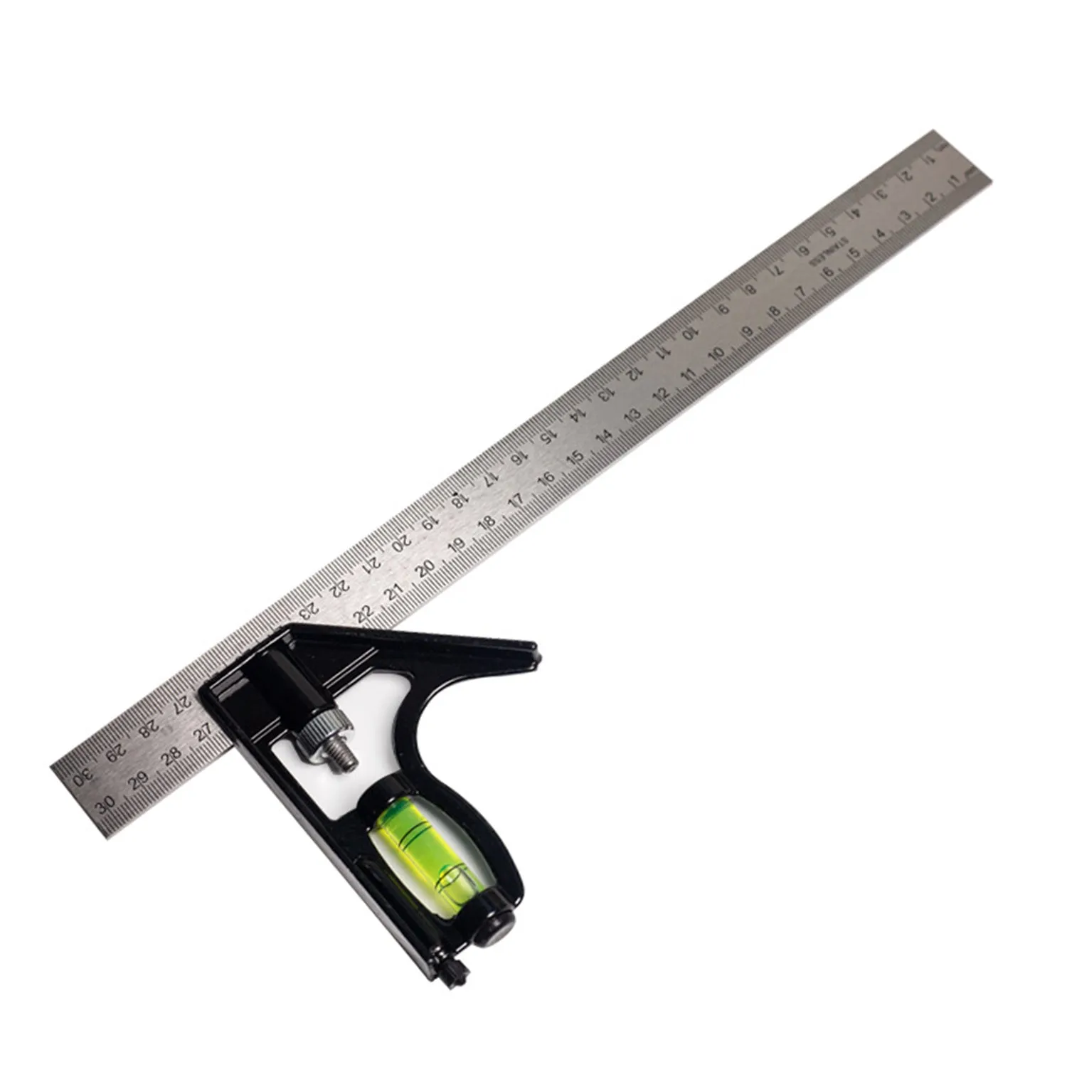 Red metal combination angle ruler for civil engineering surveying with metric markings