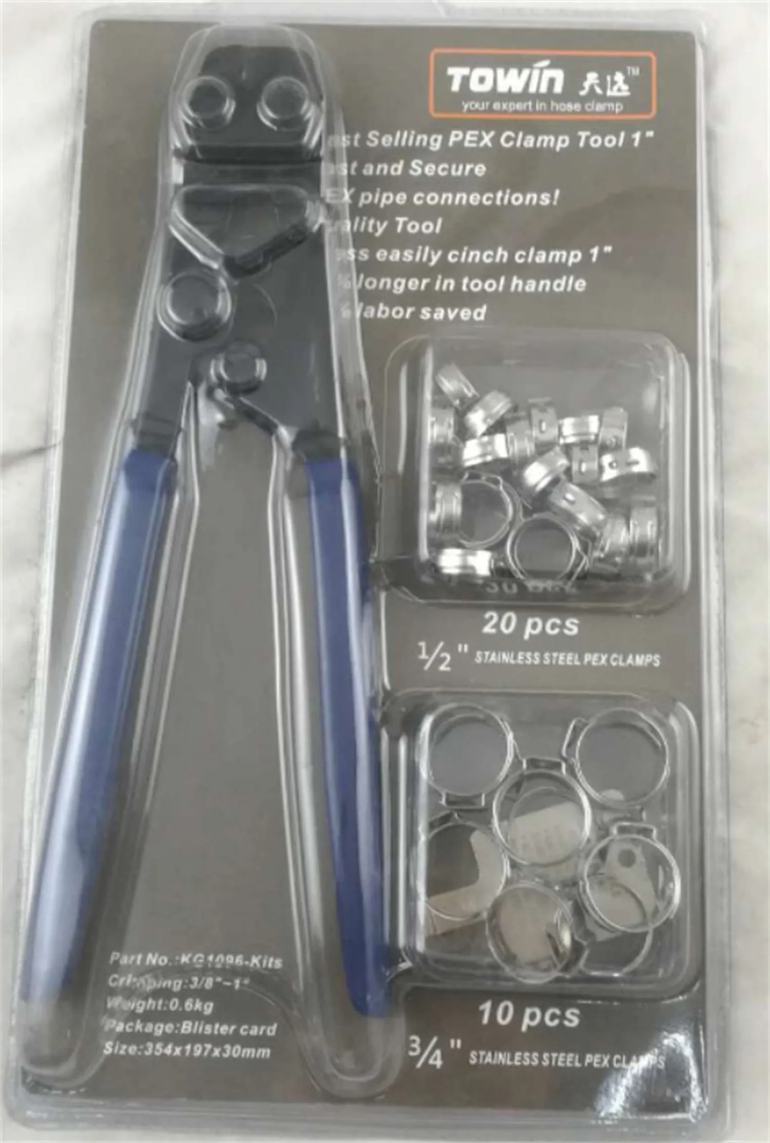Red cloth style single-ear metal PEX pipe clamp with carbon steel cutting edge.