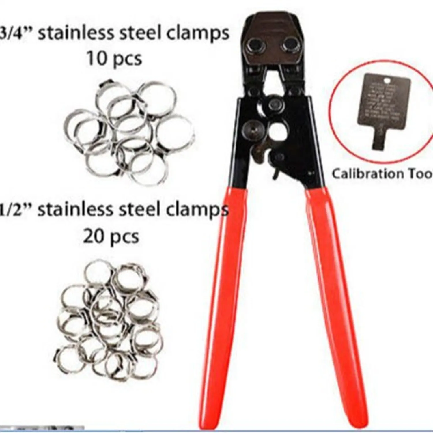 Red cloth style single-ear metal PEX pipe clamp with carbon steel cutting edge.