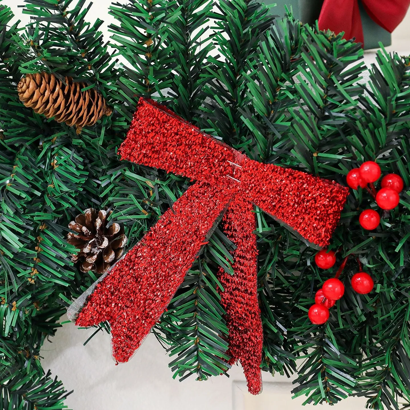 Christmas rattan pine cone bow decorative showcase with European style design
