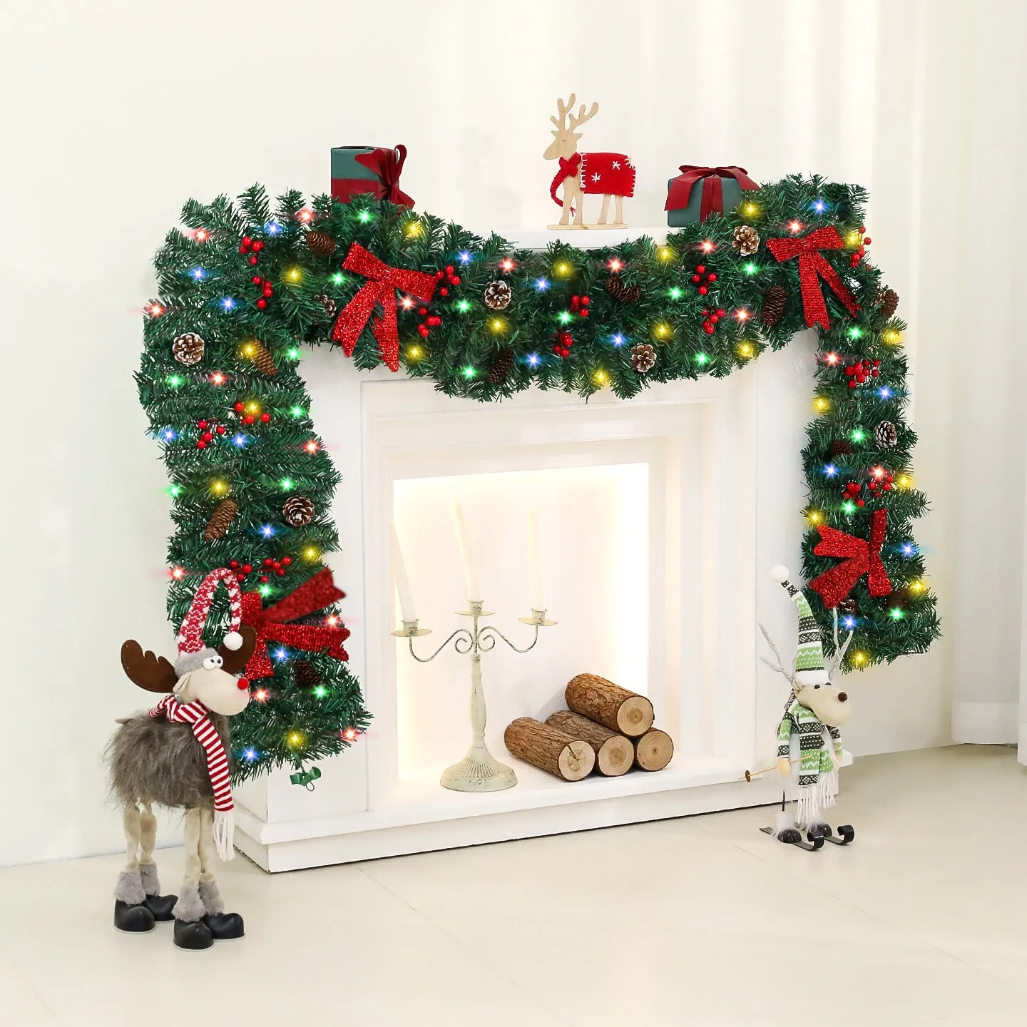 Christmas rattan pine cone bow decorative showcase with European style design