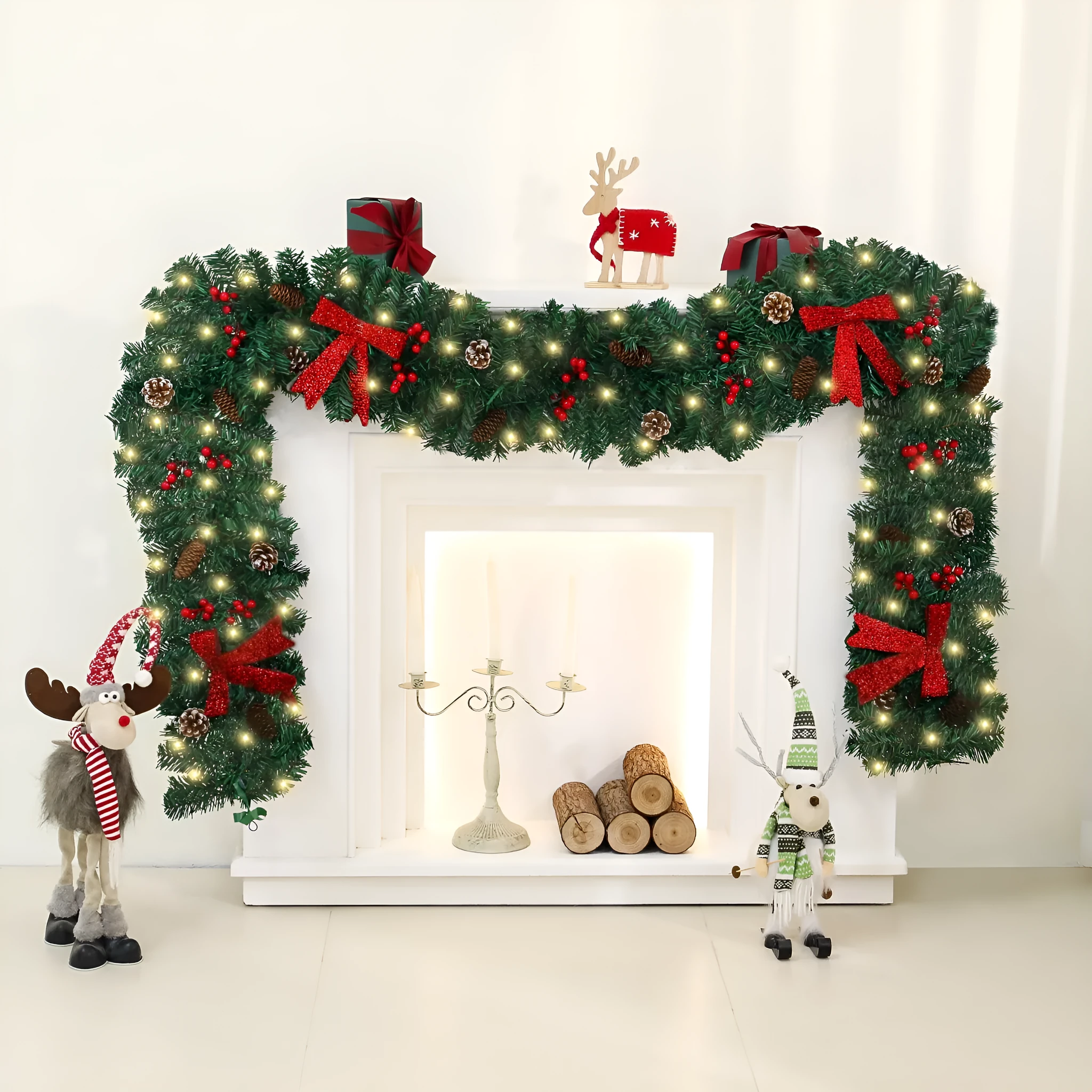 Christmas rattan pine cone bow decorative showcase with European style design