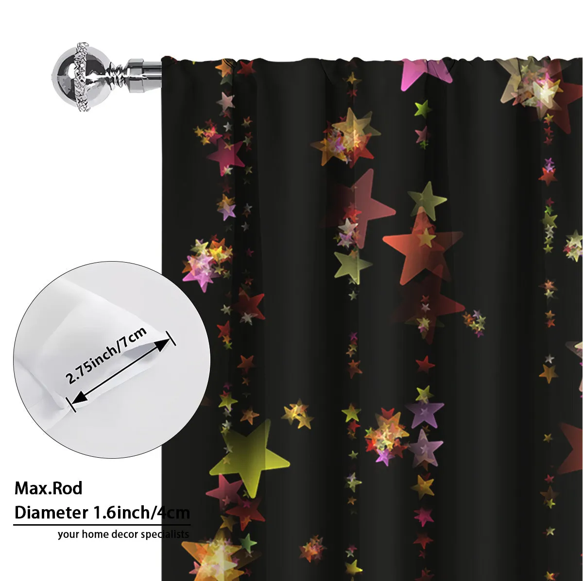 3D digitally printed Christmas curtains pair showing textured festive pattern on polyester fabric