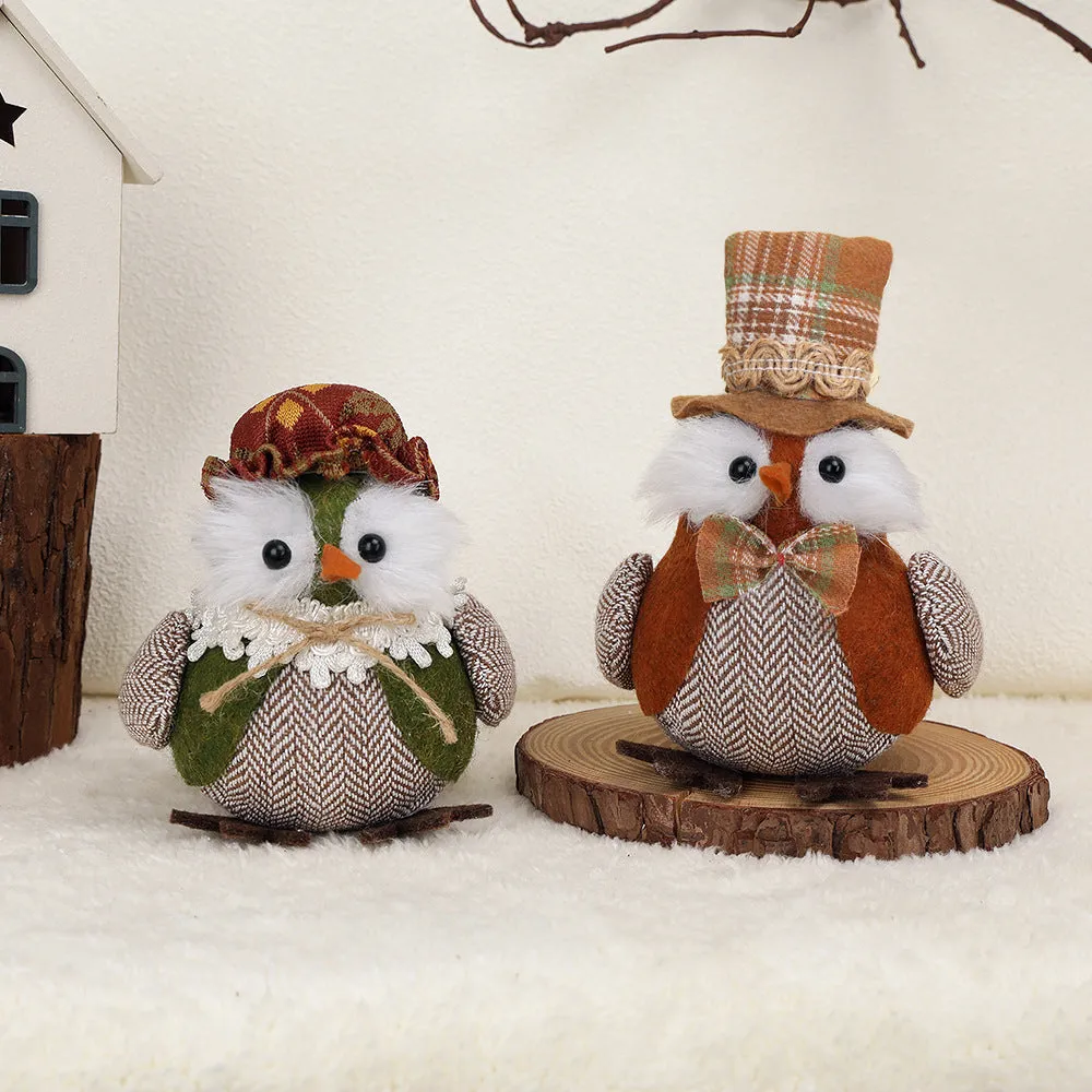 Orange and green owl harvest bird pendant ornament for Thanksgiving window or desktop decoration