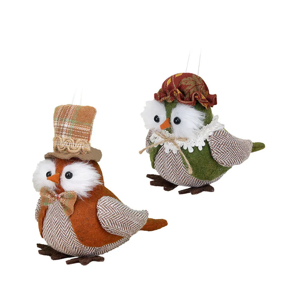 Orange and green owl harvest bird pendant ornament for Thanksgiving window or desktop decoration