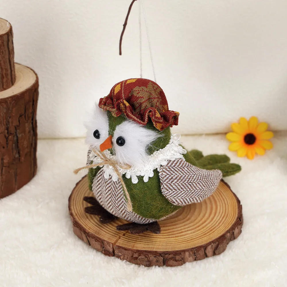 Orange and green owl harvest bird pendant ornament for Thanksgiving window or desktop decoration