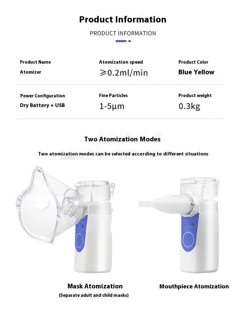 USB handheld plastic nebuliser spray machine with columnar design for household drug atomisation and humidification