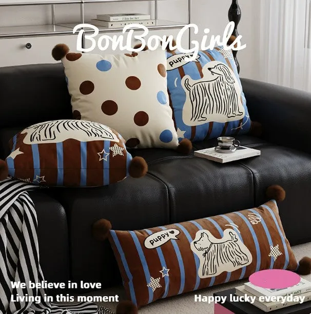 Cartoon printed sofa cushion pillow with animal designs in blue, brown or white colours