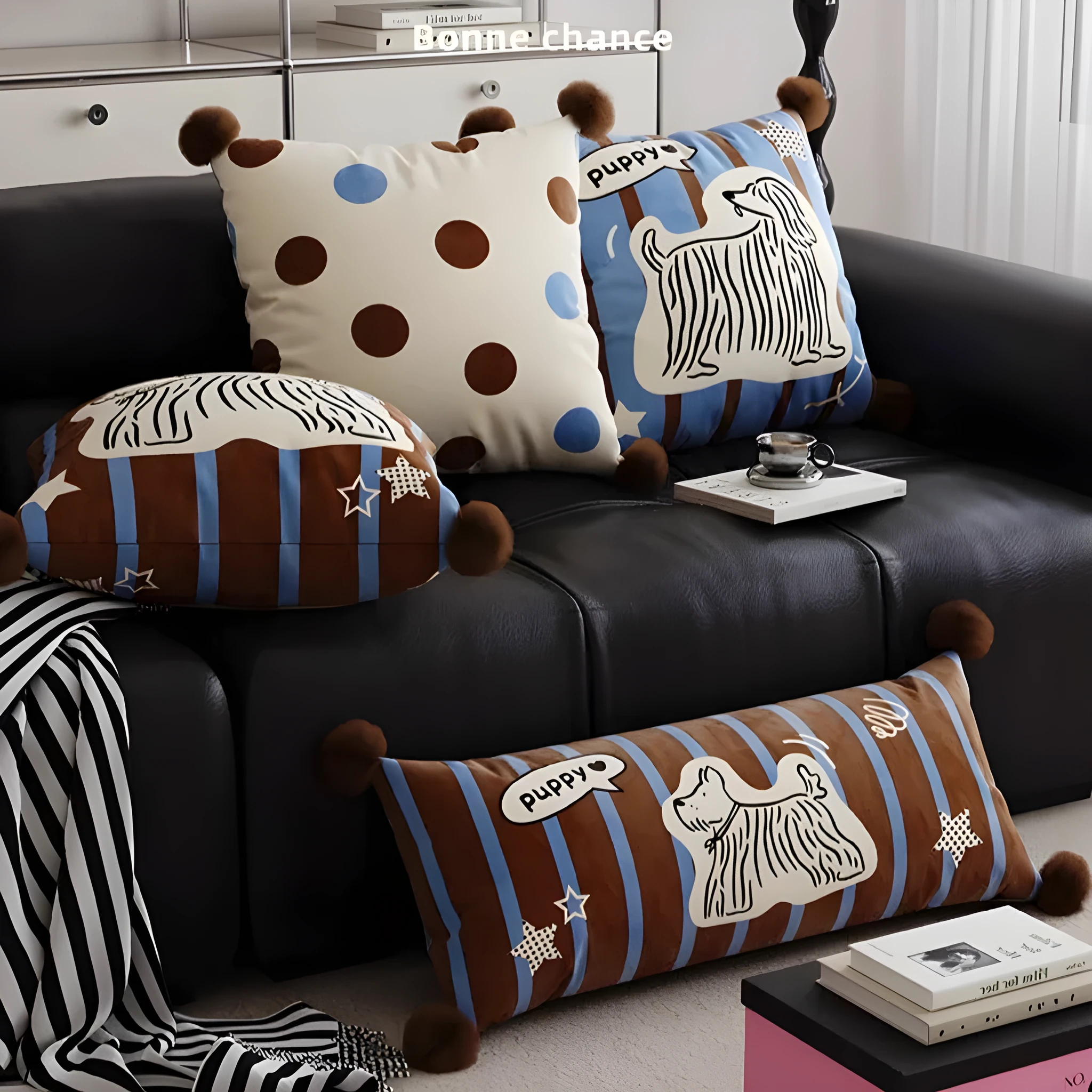 Cartoon printed sofa cushion pillow with animal designs in blue, brown or white colours