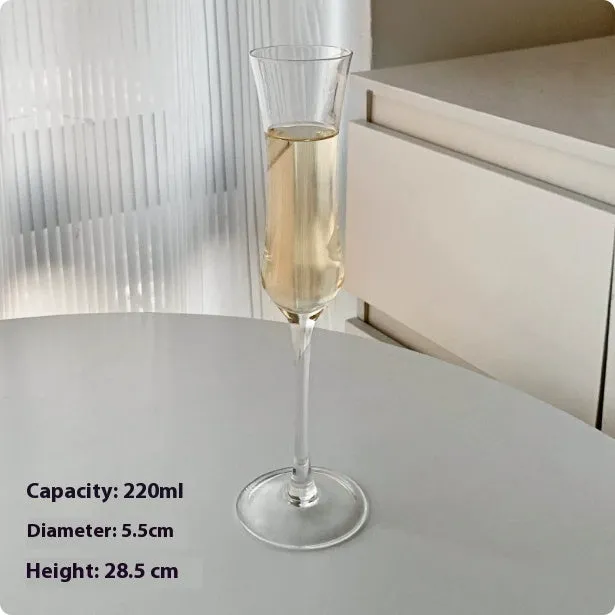 Clear glass French champagne goblet in one of seven styles: flute, tulip, waist, bevel, era or coupe.