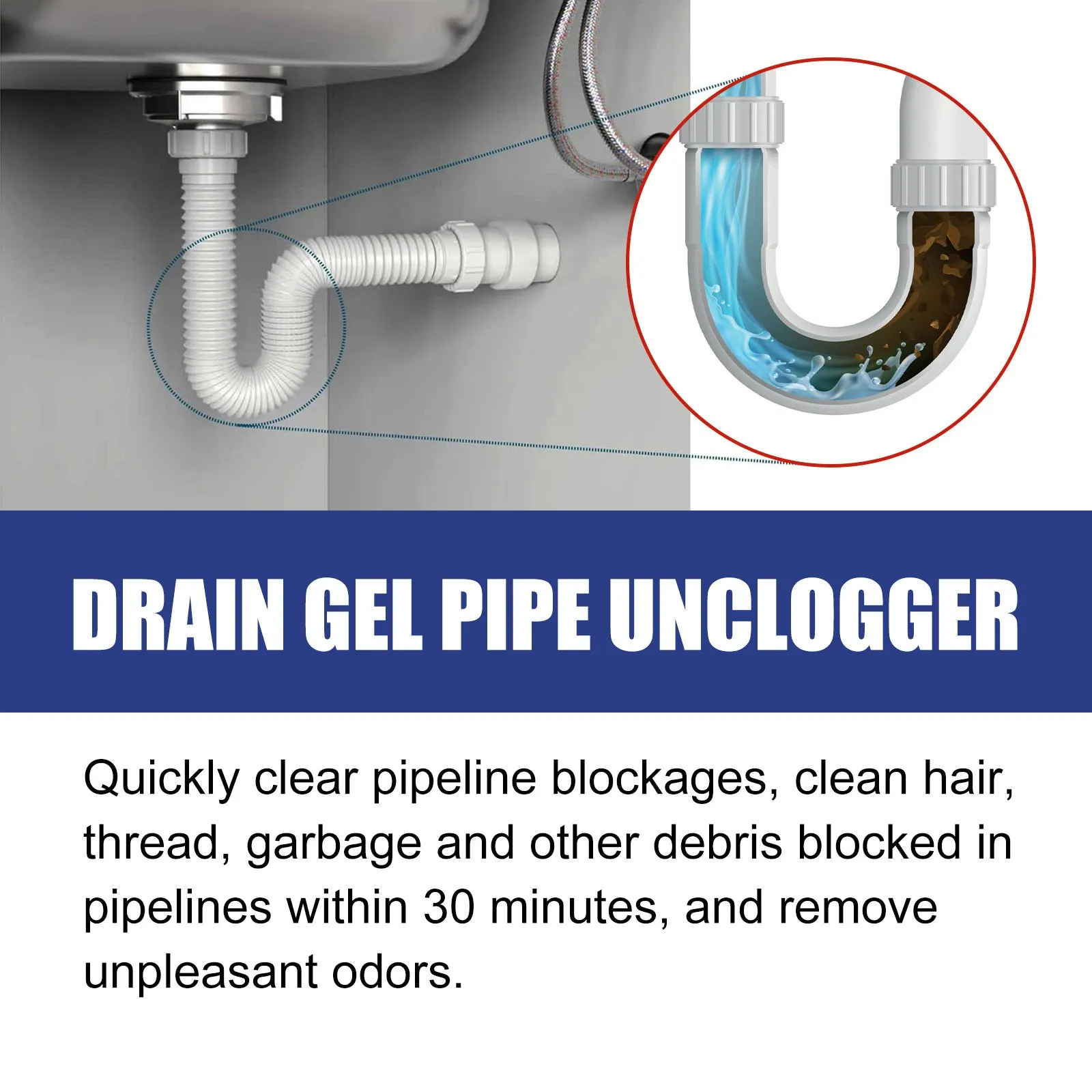 100g pipe dredge agent powder container for cleaning sewer and toilet drains.