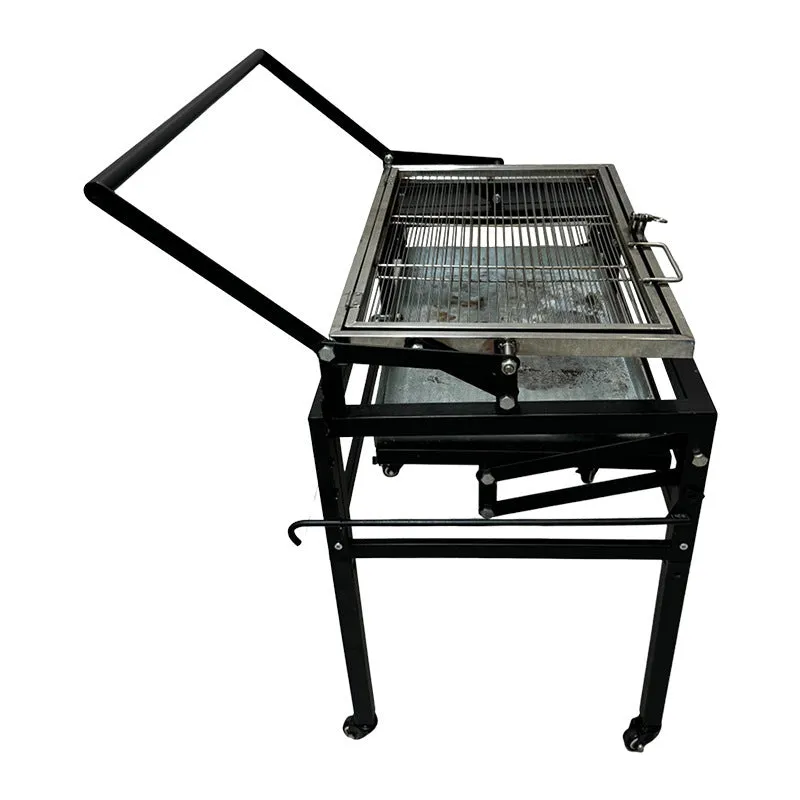 Large foldable portable charcoal BBQ stove with a detachable grill for outdoor cooking.