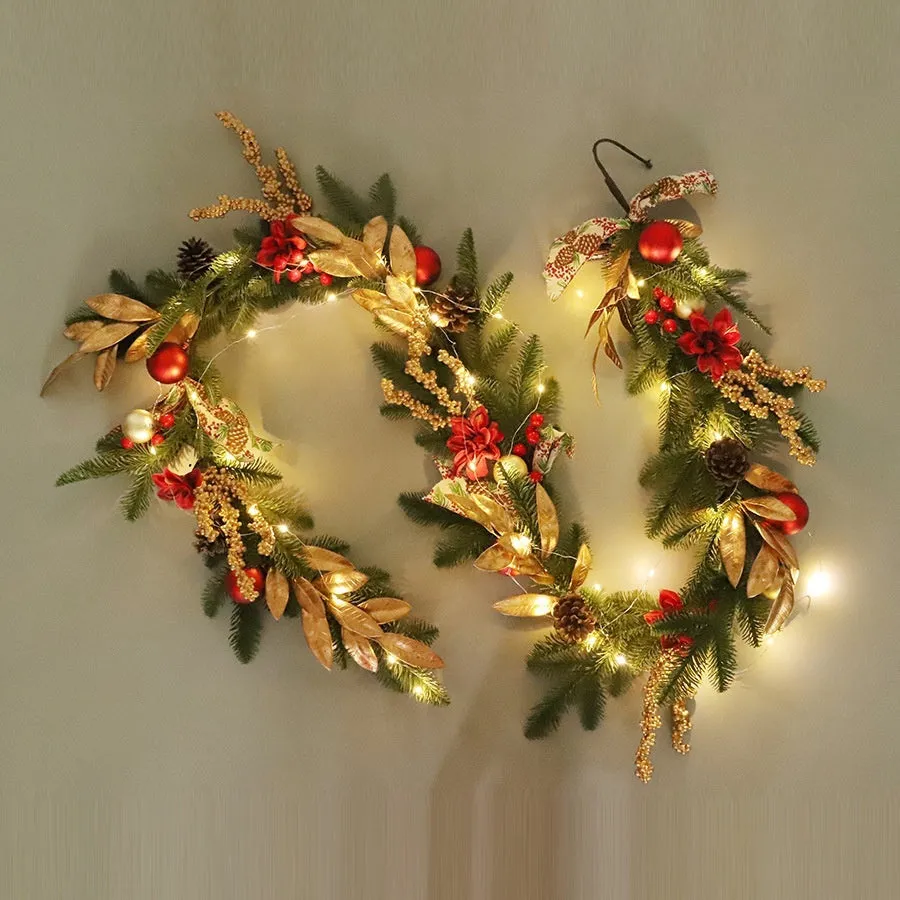 Plastic Christmas garland in American country style with optional lighting in four decorative variations