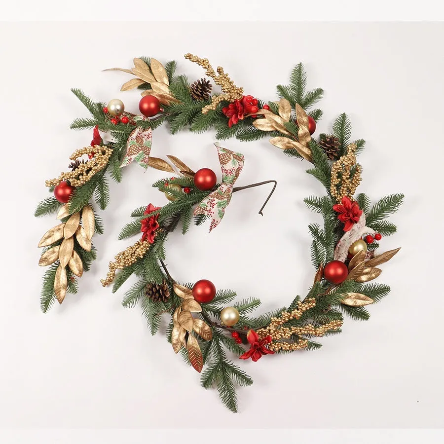 Plastic Christmas garland in American country style with optional lighting in four decorative variations