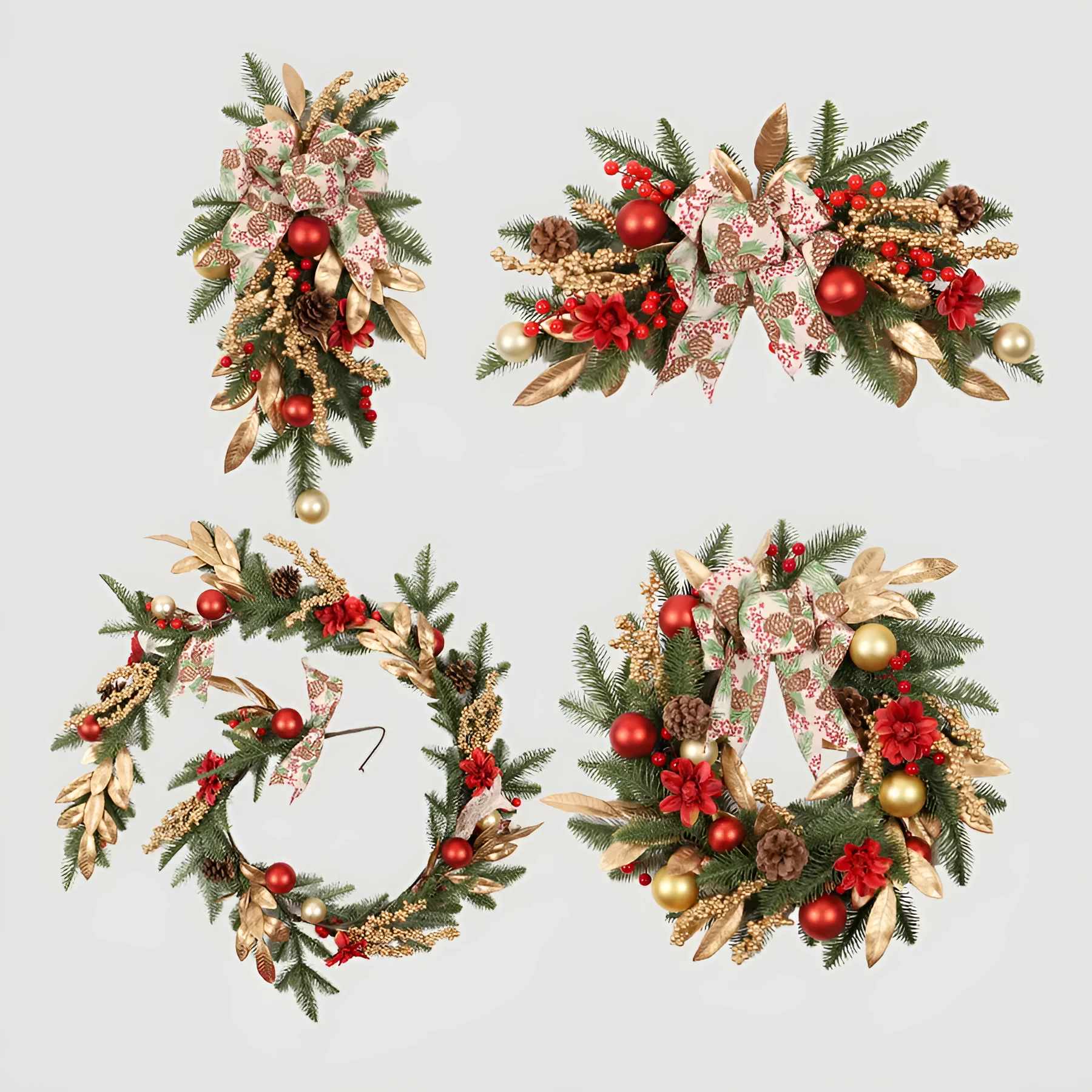 Plastic Christmas garland in American country style with optional lighting in four decorative variations