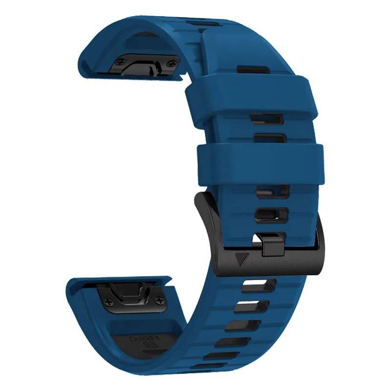 Two-colour quick-release silicone watch strap for Garmin Fenix and Enduro models on a watch case.