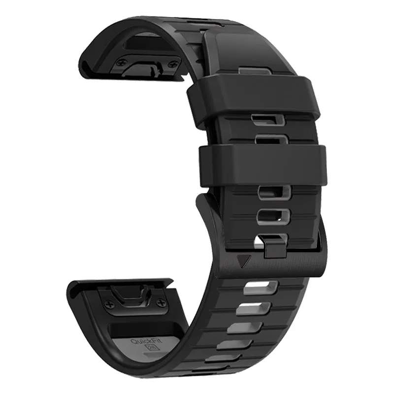 Two-colour quick-release silicone watch strap for Garmin Fenix and Enduro models on a watch case.