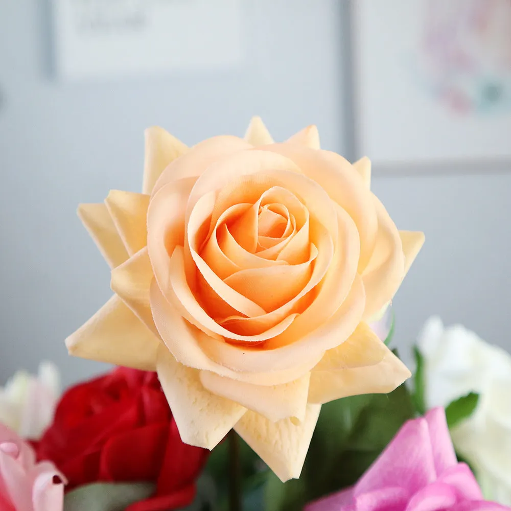 Touch Rose artificial silk flower bouquet with red petals and green stem, showing full 42cm length
