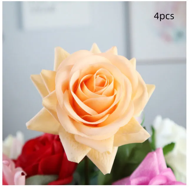 Touch Rose artificial silk flower bouquet with red petals and green stem, showing full 42cm length