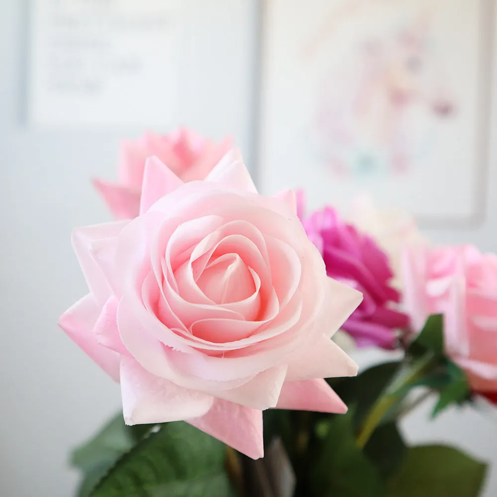 Touch Rose artificial silk flower bouquet with red petals and green stem, showing full 42cm length