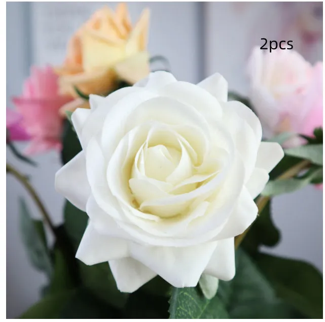 Touch Rose artificial silk flower bouquet with red petals and green stem, showing full 42cm length