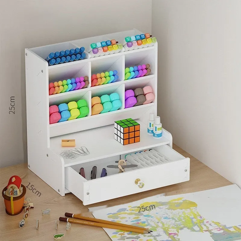 Square plastic oblique insertion pen holder storage box with multiple compartment grids for desk organisation