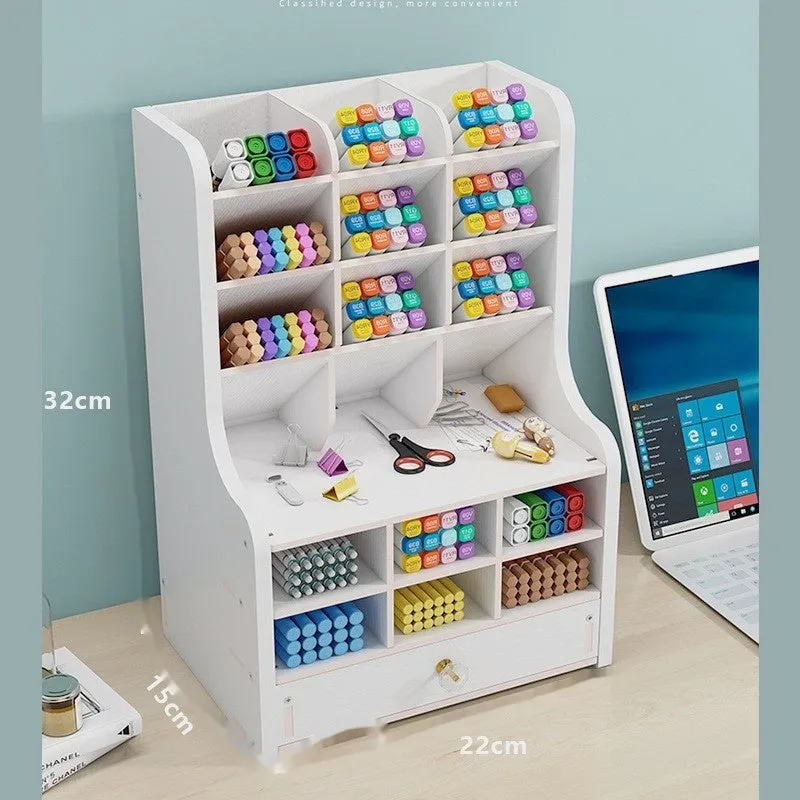 Square plastic oblique insertion pen holder storage box with multiple compartment grids for desk organisation