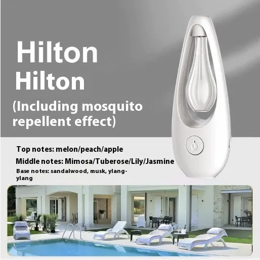 Blue ultrasonic aroma diffuser with mosquito repellent function, 15cm diameter, showing essential oil bottle