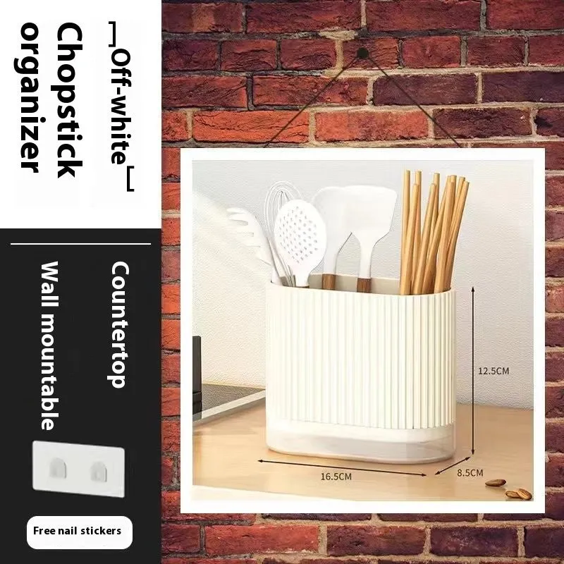 Plastic cross-border drain chopsticks tube for kitchen wall mounting in beige, dark green or orange