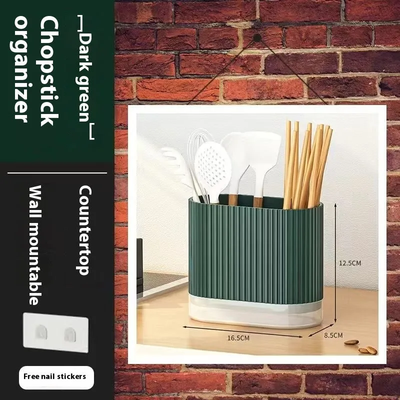Plastic cross-border drain chopsticks tube for kitchen wall mounting in beige, dark green or orange