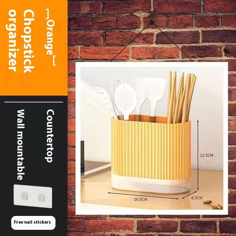 Plastic cross-border drain chopsticks tube for kitchen wall mounting in beige, dark green or orange