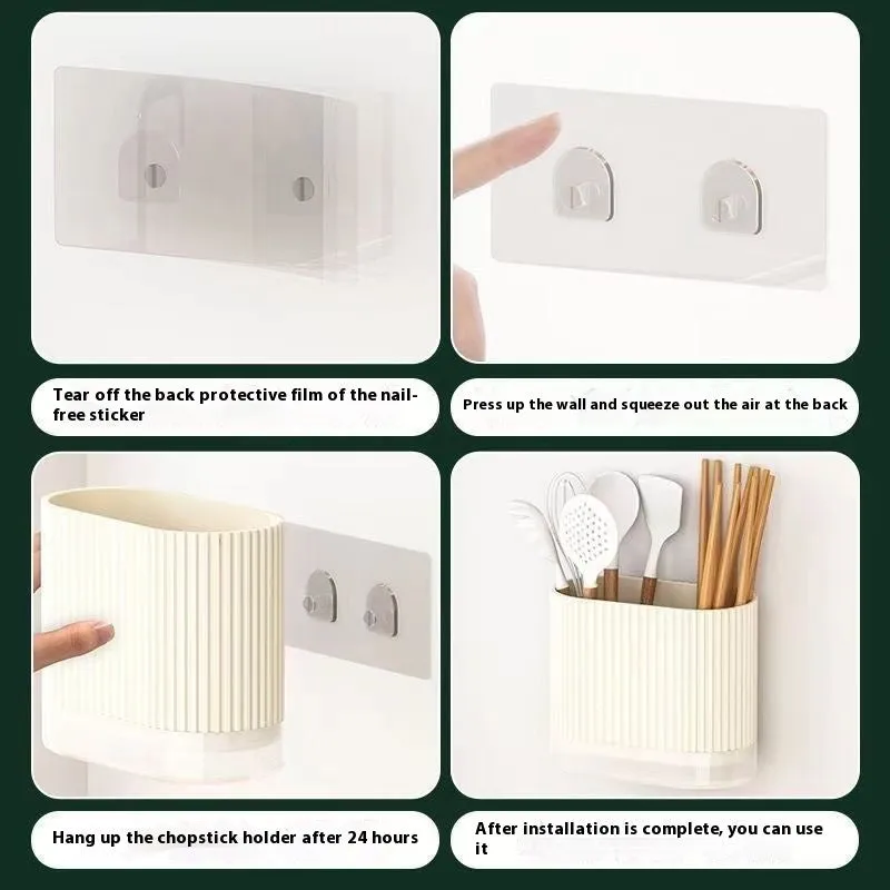 Plastic cross-border drain chopsticks tube for kitchen wall mounting in beige, dark green or orange