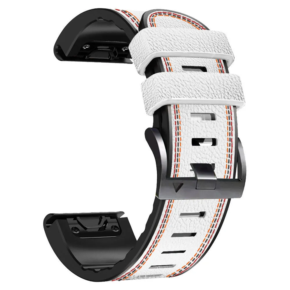 Silicone leather replacement watchband for Garmin Fenix smartwatches in four colour options