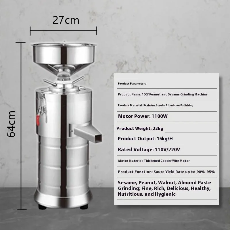 Electric sesame paste grinding machine with stainless steel and aluminium construction