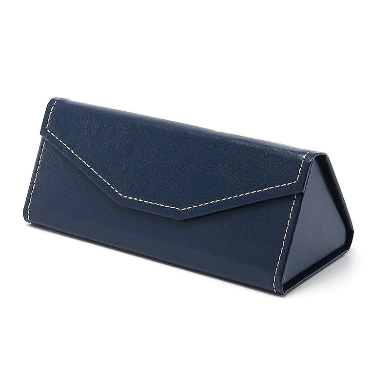 Handmade black PU cowhide triangle folding glasses case for full rim frames.