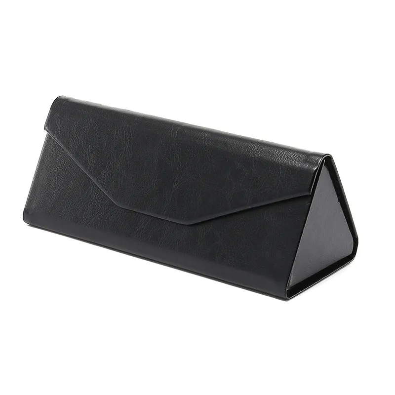 Handmade black PU cowhide triangle folding glasses case for full rim frames.