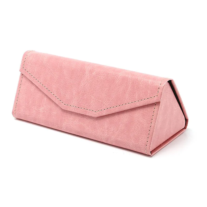 Handmade black PU cowhide triangle folding glasses case for full rim frames.