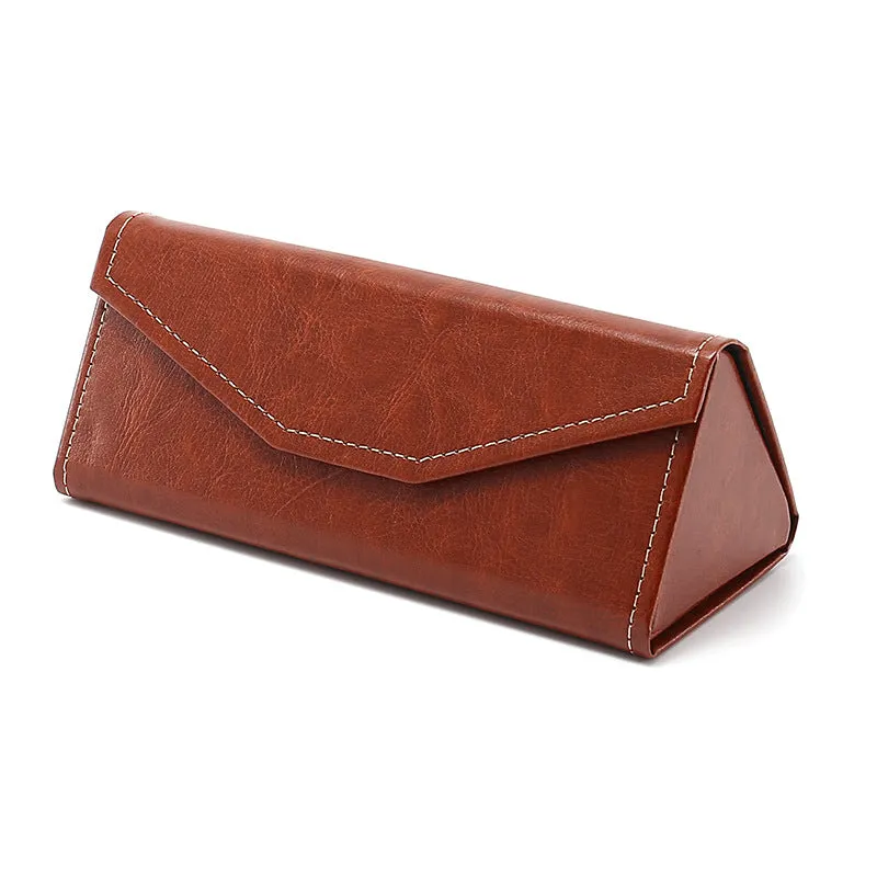 Handmade black PU cowhide triangle folding glasses case for full rim frames.