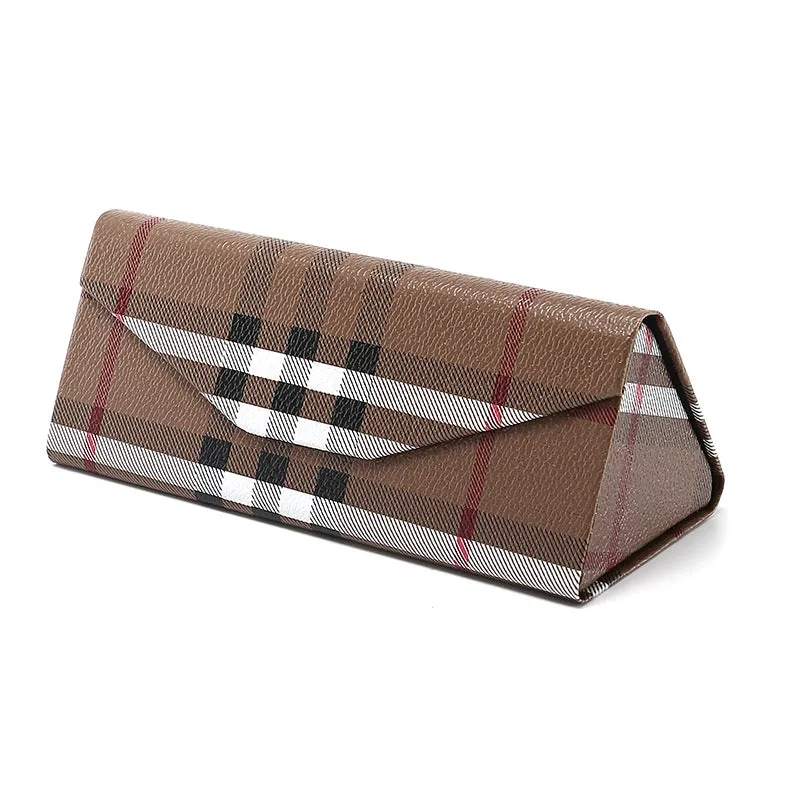 Handmade black PU cowhide triangle folding glasses case for full rim frames.