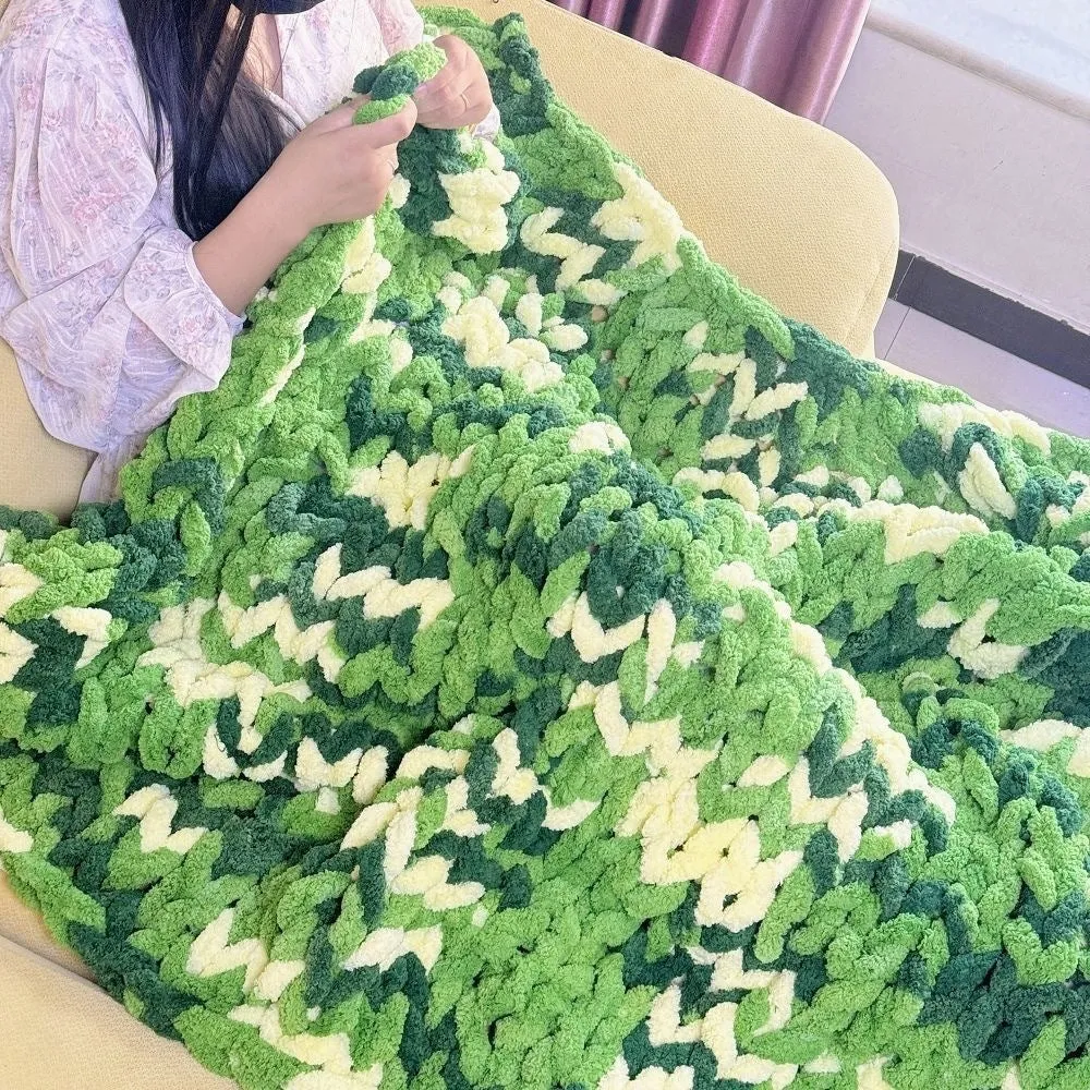 Coarse yarn chenille knitted blanket with braided gravity design in multiple colour options