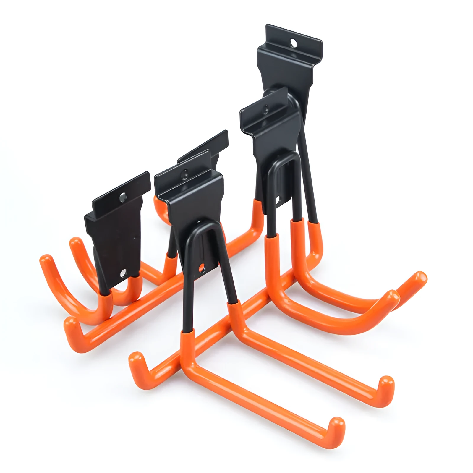 Carbon steel wire wrap board metal storage rack with a fixed hook in a bright orange finish.
