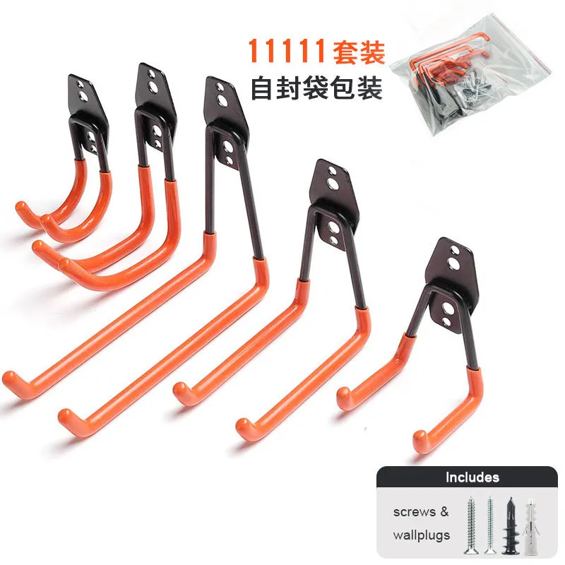 Carbon steel wire wrap board metal storage rack with a fixed hook in a bright orange finish.