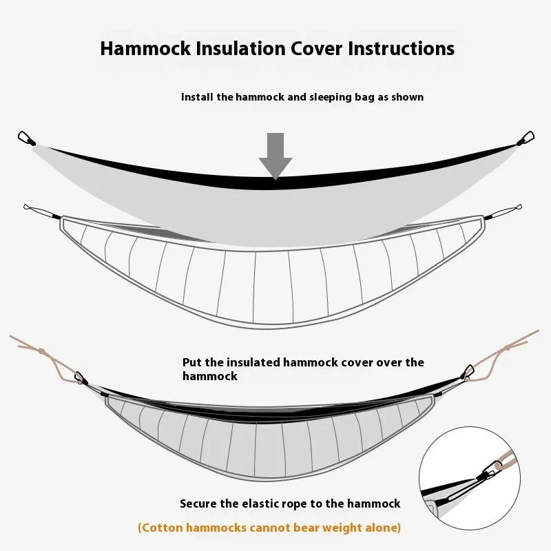 Army green thickened camping hammock sleeping bag with compression bag, shown in an outdoor setting.
