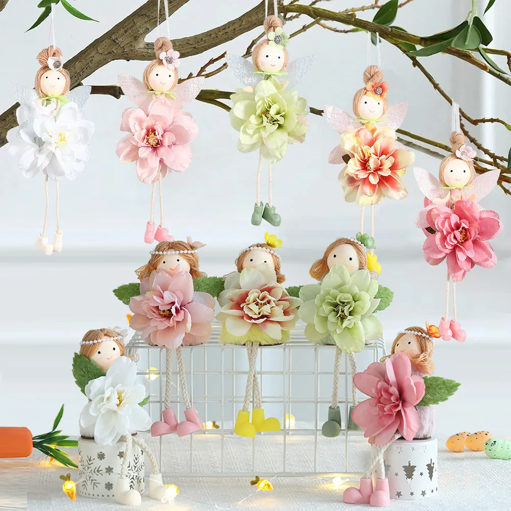 Cloth pendant decoration with elf fairy and flower angel girl design in multiple colour options