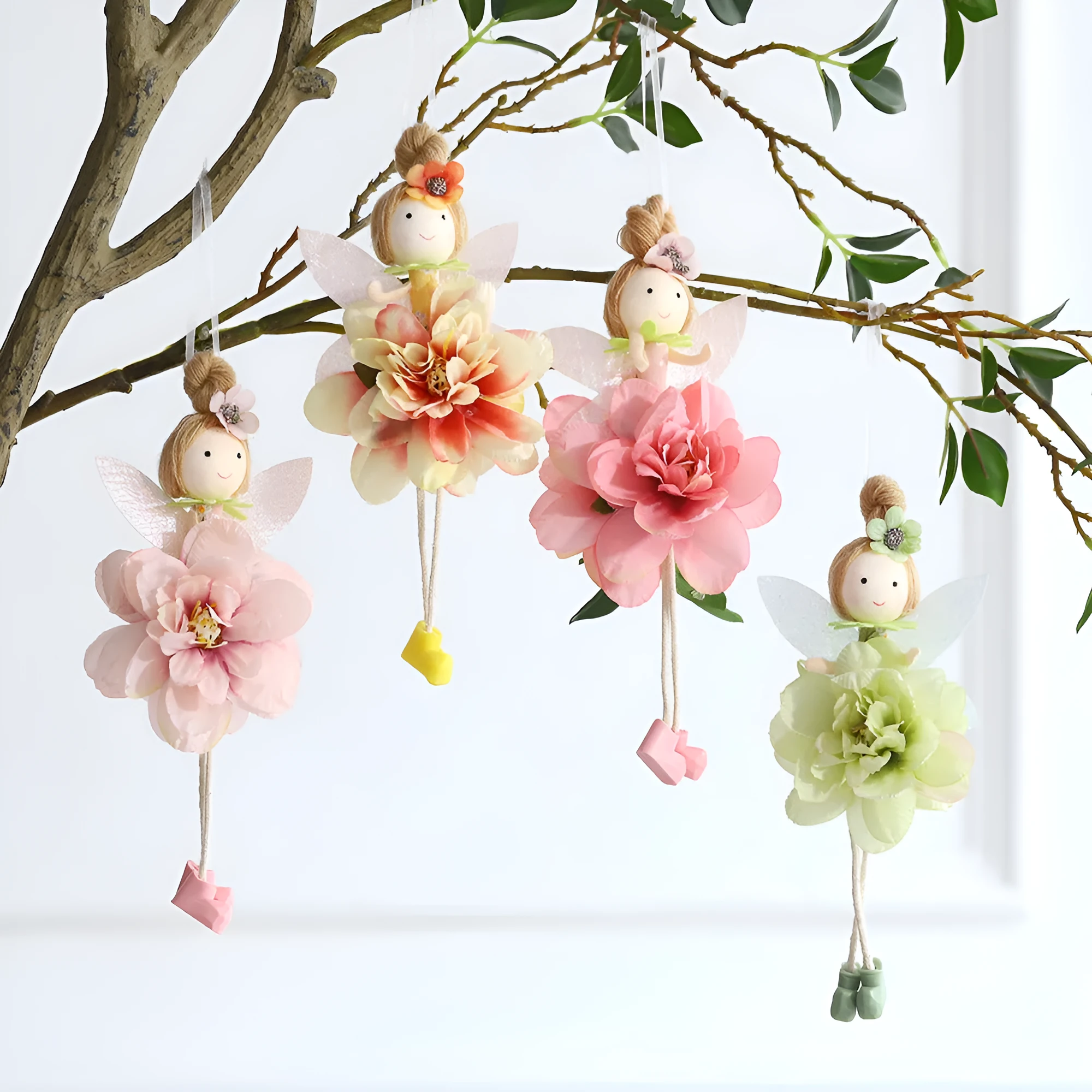 Cloth pendant decoration with elf fairy and flower angel girl design in multiple colour options