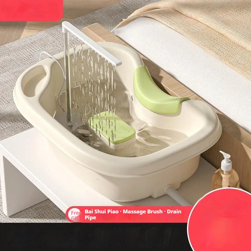 Light pink portable shampoo basin with head pillow for lying down hair washing