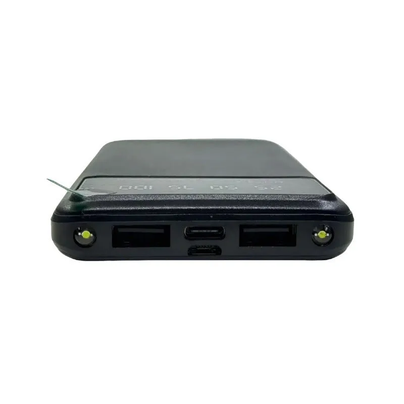 Black ultra-thin power bank showing compact design with 10000mAh capacity