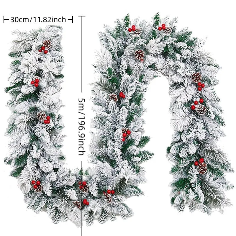 Christmas rattan garland with flocking snow effect in American rustic style, available in three length options