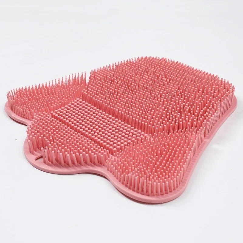 Blue silicone bath massage mat measuring 31x32cm with textured surface and suction cups for back rubbing