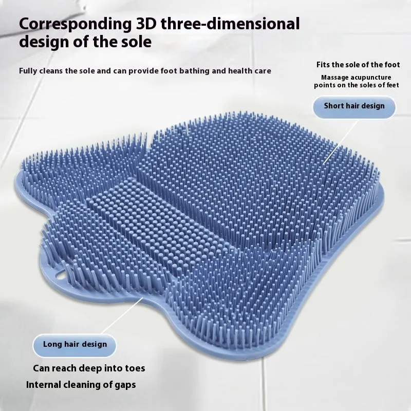Blue silicone bath massage mat measuring 31x32cm with textured surface and suction cups for back rubbing